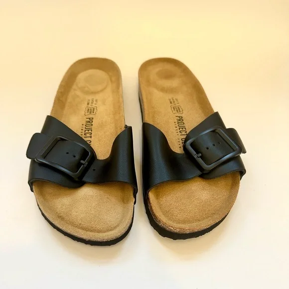 Project Cloud Black Leather sandals size 7.5 - Picture 1 of 4